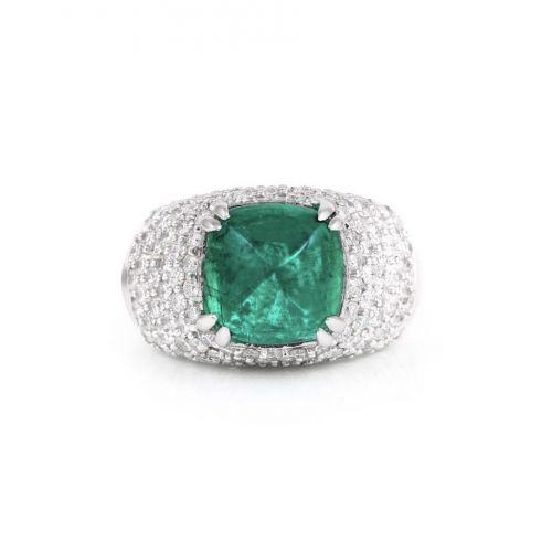 Ring with natural Top quality emerald sugar loaf and diamonds REF:430