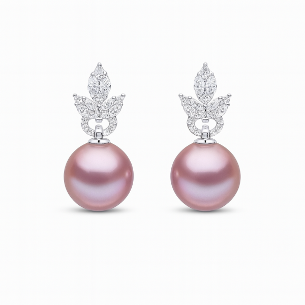 Certified Fresh Water pearls with natural diamonds D/VVS in 18k gold REF:175 ID:4300