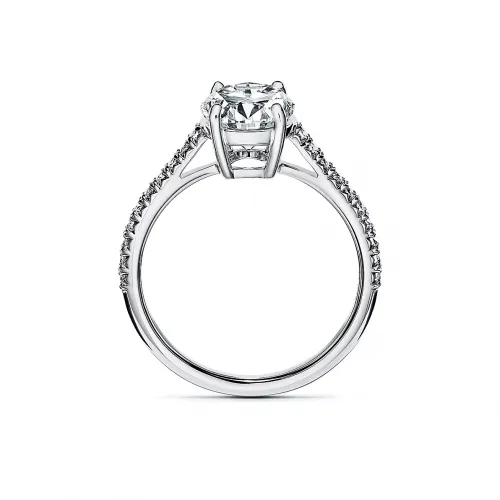 Oval Brilliant Engagement Ring with a Pavé Diamond Platinum Band