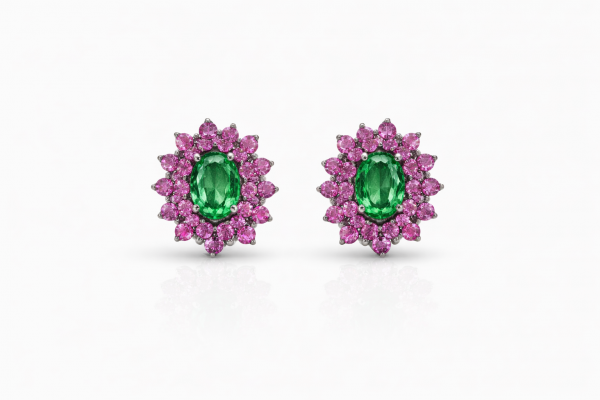 Natural emerald and pink sapphire Earrings REF:12 ID:2500
