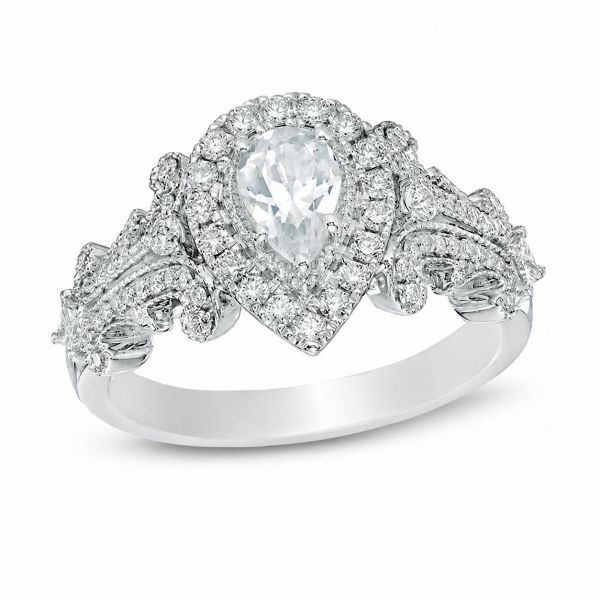 GIA Certified  0.93 CT. T.W. Pear-Shaped Natural Diamond Frame Engagement Ring REF:300 ID:7700