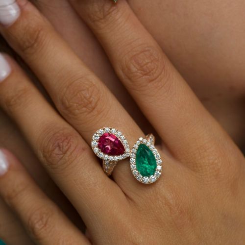 Natural emerald & Pink Flame topaz with natural  diamonds REF 150 ID: 3750