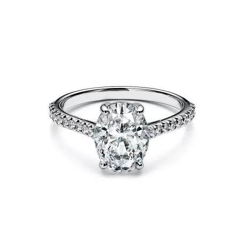 Oval Brilliant Engagement Ring with a Pavé Diamond Platinum Band