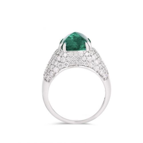 Ring with natural Top quality emerald sugar loaf and diamonds REF:430
