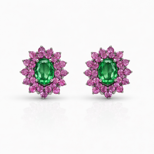 Natural emerald and pink sapphire Earrings REF:12 ID:2500