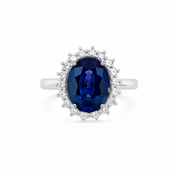 7ct Lab Grown Sapphire 14k White Gold Ring ID:35