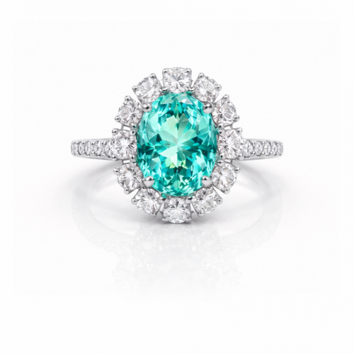 18k gold, investment grade Natural Lagoon tourmaline & natural diamonds ring ID:7500