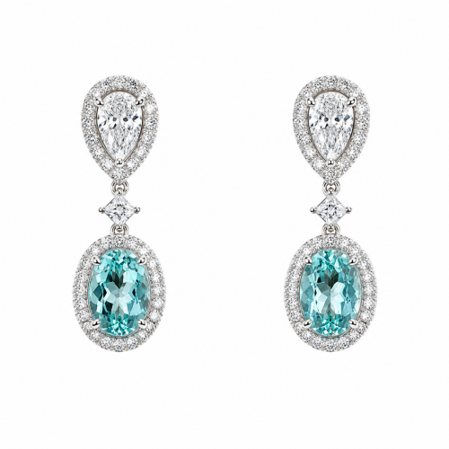 Certified Natural PARAIBA Tourmaline and Natural Diamond Earrings ID:15