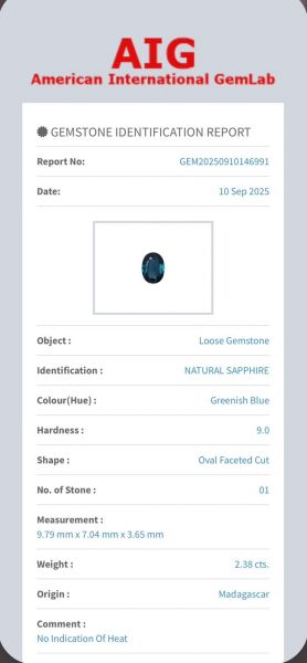 AIG Certified Natural sapphire 2.38carats REF:11