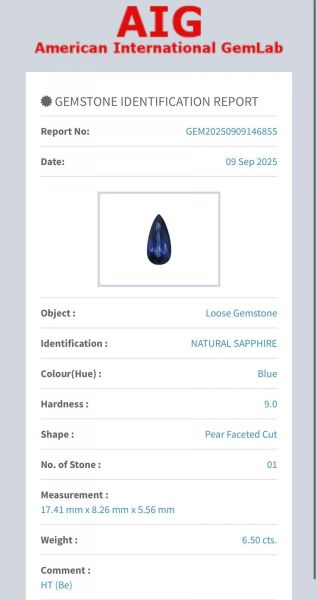 AIG Certified Natural Sapphire and Natural Diamonds Ring REF:350 ID:6750