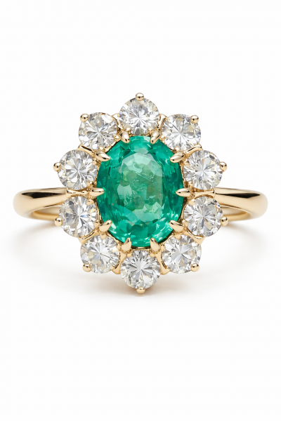 18 k yellow gold, natural top quality emerald 1,72 ct  Natural diamonds ~1,4 ct DEF/VVS REF: 270 ID:6750