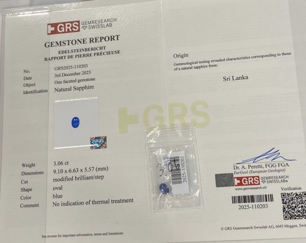 GRS investment grade sapphire ring REF:640 :ID15870