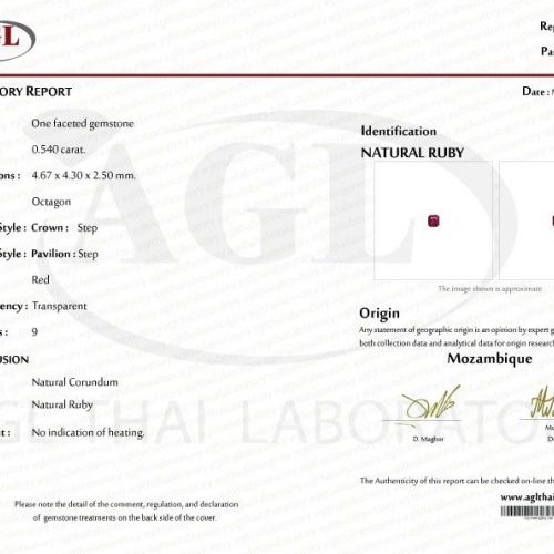 AGL Certified Natural Ruby 0.54 carats REF:18