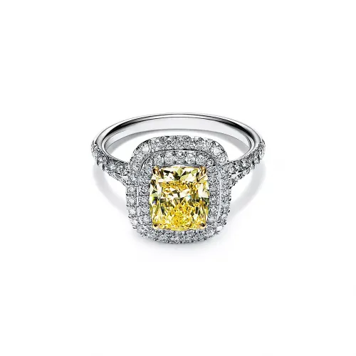 GIA Certified Cushion-cut Natural Yellow  Diamond Halo Engagement Ring  REF:360 ID:9400