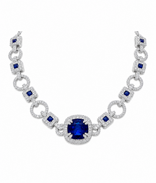 One of a kind EXCLUSIVE Natural Sapphire and Natural Diamond Necklace